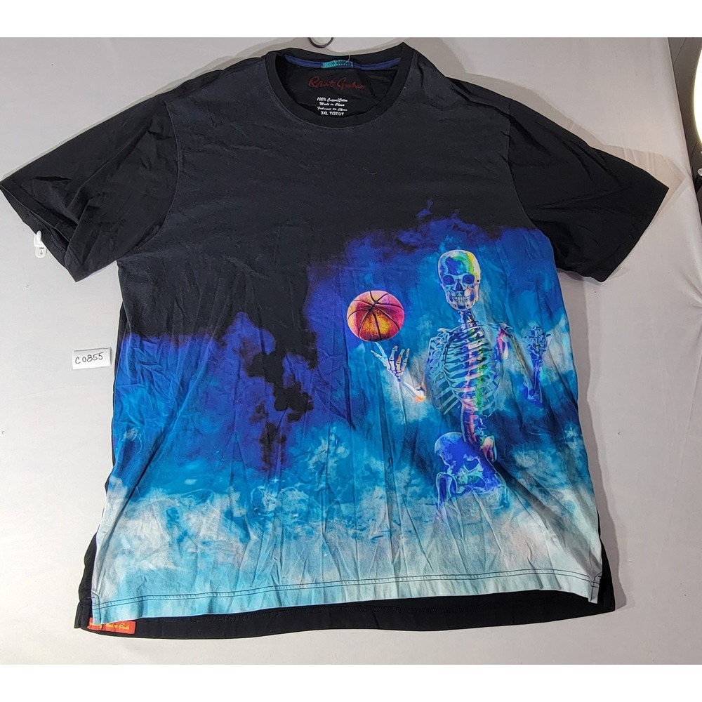 Robert Graham Mens 3XL Skeleton Basketball Graphic T-Shirt Black Blue Cotton - Picture 2 of 10